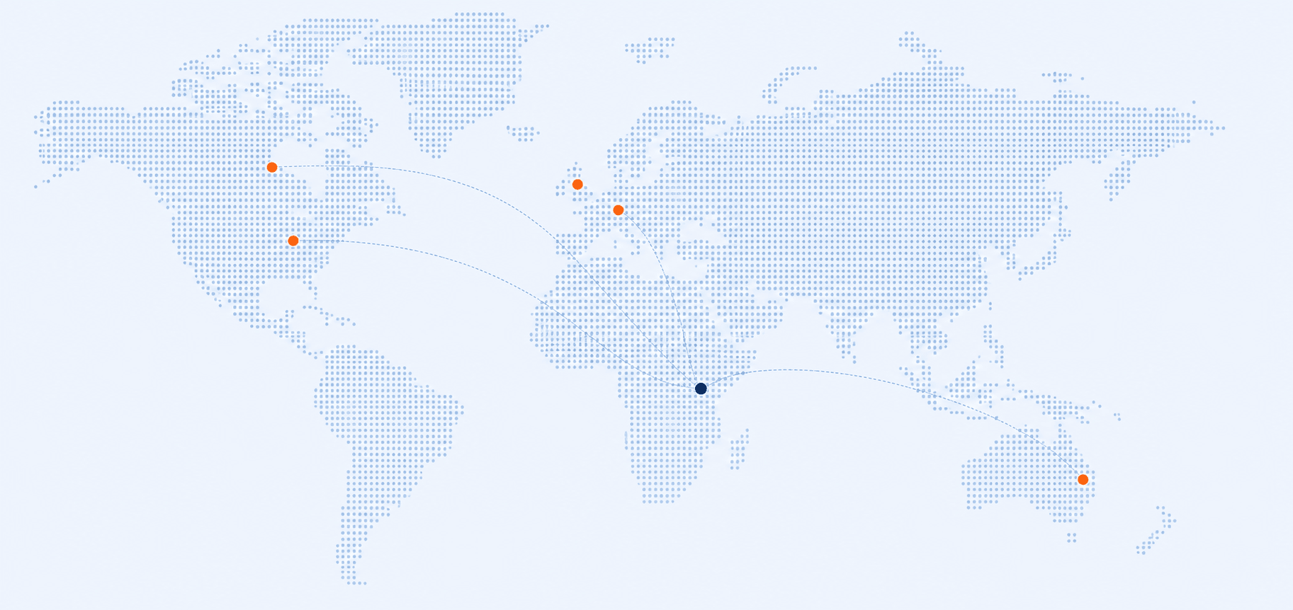 Dotted world map with routes from Nairobi to Canada, the United States, the United Kingdom, Europe, and Australia